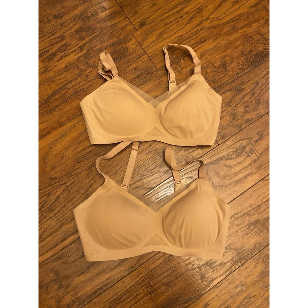 Honeylove Bra S Full Coverage Bra CrossOver V-Neck Wireless Back Smoothing Nude